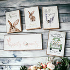 Hello Spring Wooden Block Sign Rustic Farmhouse Shelf Tabletop Decor BandsCo Straps