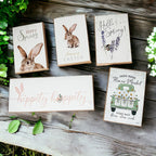Hello Spring Wooden Block Sign Rustic Farmhouse Shelf Tabletop Decor BandsCo Straps
