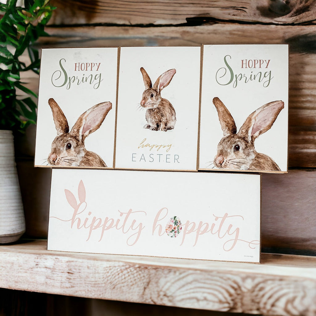 Hippity Hoppity Bunny Easter Home Decor Set Watercolor Bunny Sign Spring Mantel Rustic Farmhouse BandsCo Straps