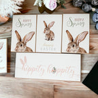 Hippity Hoppity Bunny Easter Home Decor Set Watercolor Bunny Sign Spring Mantel Rustic Farmhouse BandsCo Straps