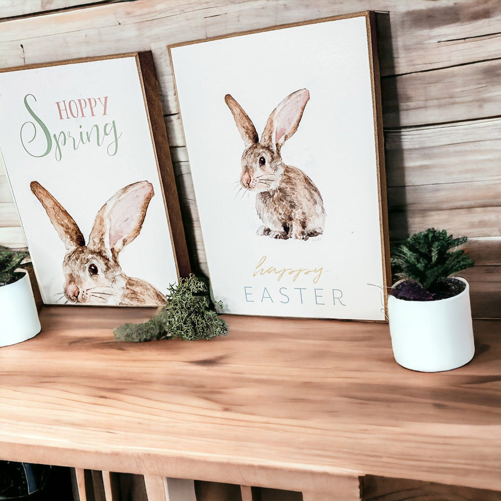 Hippity Hoppity Bunny Easter Home Decor Set Watercolor Bunny Sign Spring Mantel Rustic Farmhouse BandsCo Straps