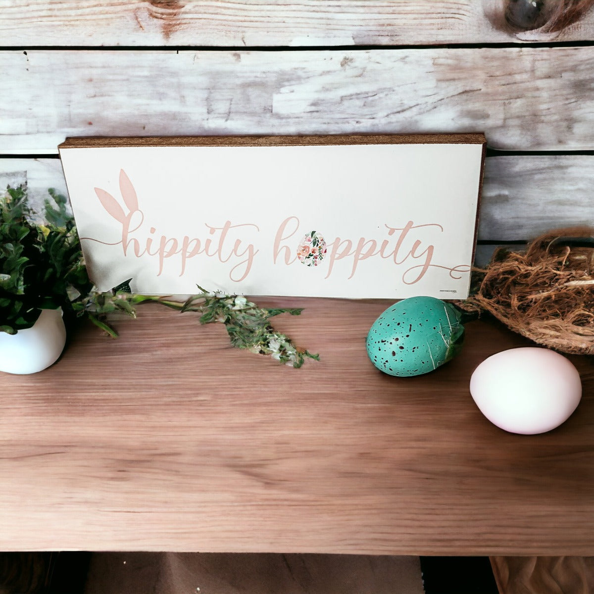 Hippity Hoppity Bunny Easter Home Decor Set Watercolor Bunny Sign Spring Mantel Rustic Farmhouse BandsCo Straps