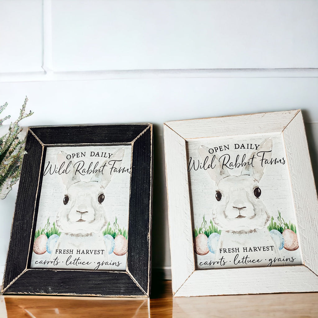 Wild Rabbit Farms Easter Sign 8x10 Framed Rustic Farmhouse Spring Decor Open Daily Fresh Harvest BandsCo Straps