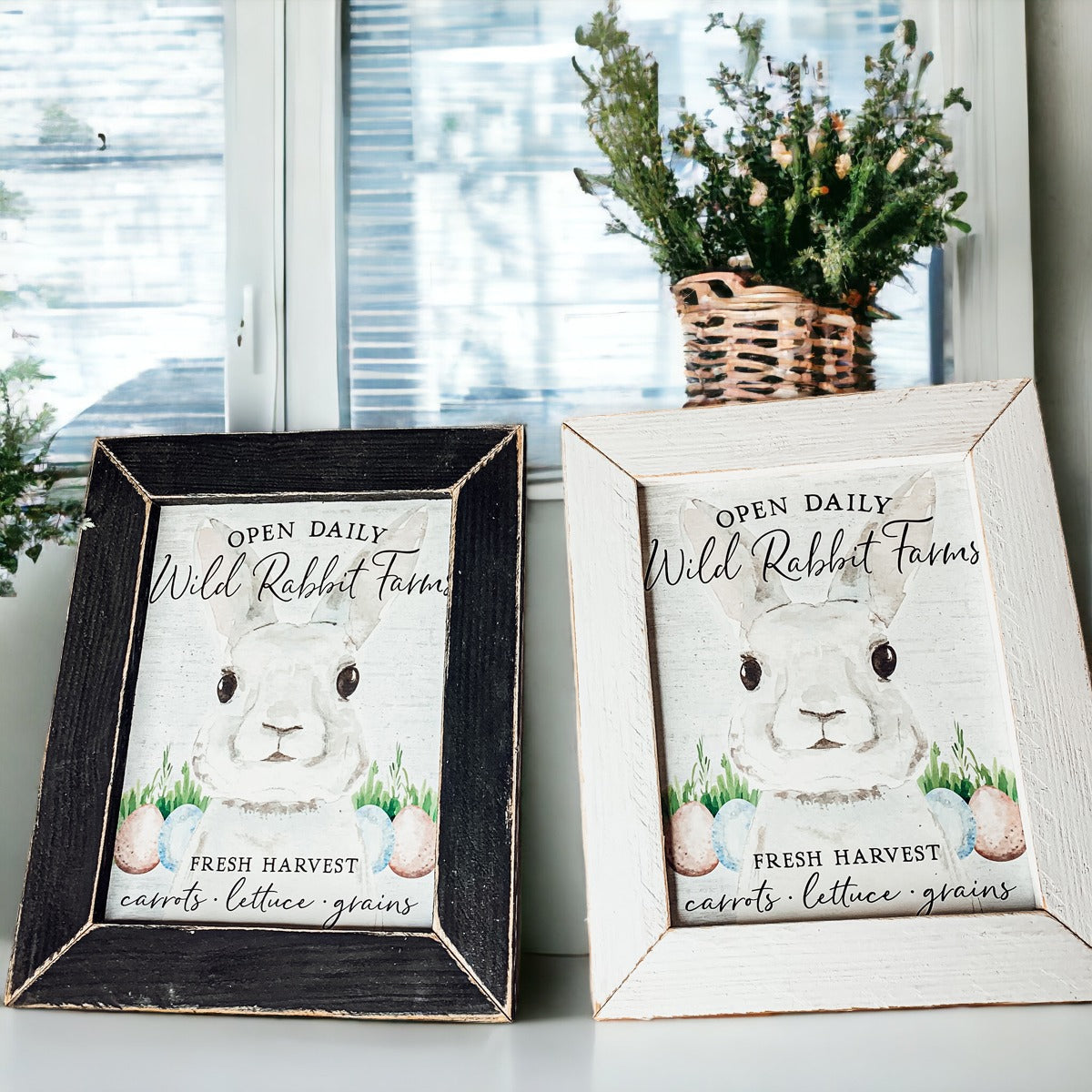 Wild Rabbit Farms Easter Sign 8x10 Framed Rustic Farmhouse Spring Decor Open Daily Fresh Harvest BandsCo Straps