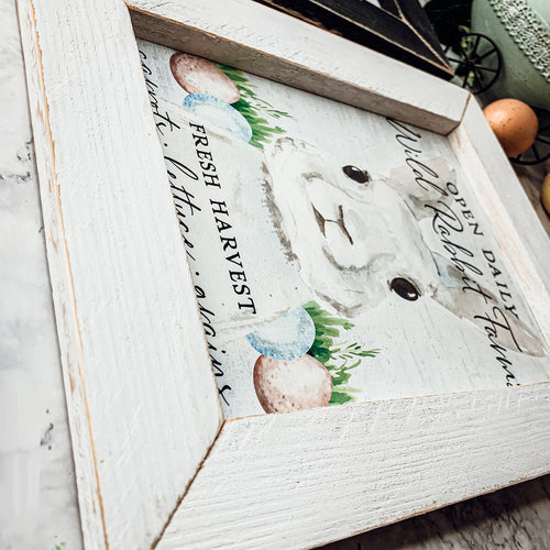 Wild Rabbit Farms Easter Sign 8x10 Framed Rustic Farmhouse Spring Decor Open Daily Fresh Harvest BandsCo Straps