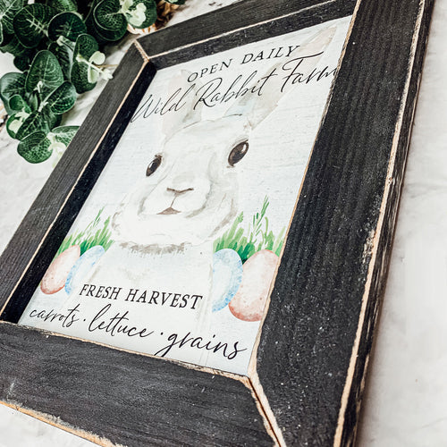 Wild Rabbit Farms Easter Sign 8x10 Framed Rustic Farmhouse Spring Decor Open Daily Fresh Harvest BandsCo Straps