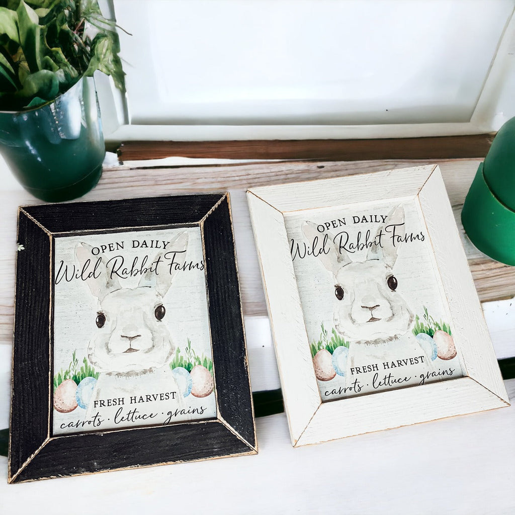 Wild Rabbit Farms Easter Sign 8x10 Framed Rustic Farmhouse Spring Decor Open Daily Fresh Harvest BandsCo Straps