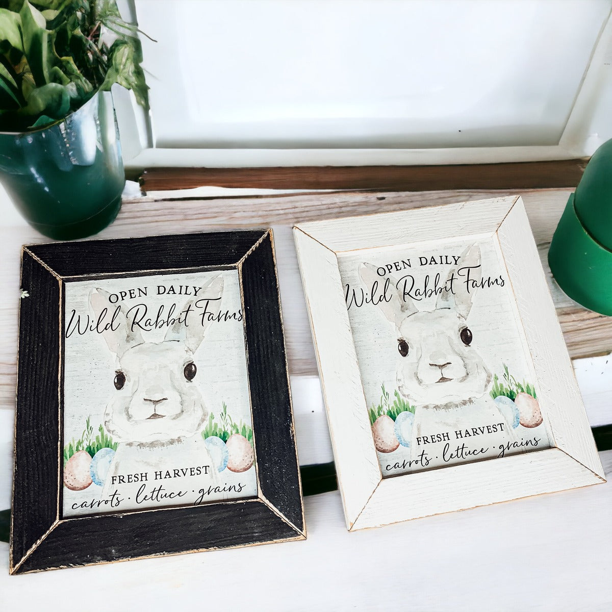 Wild Rabbit Farms Easter Sign 8x10 Framed Rustic Farmhouse Spring Decor Open Daily Fresh Harvest BandsCo Straps