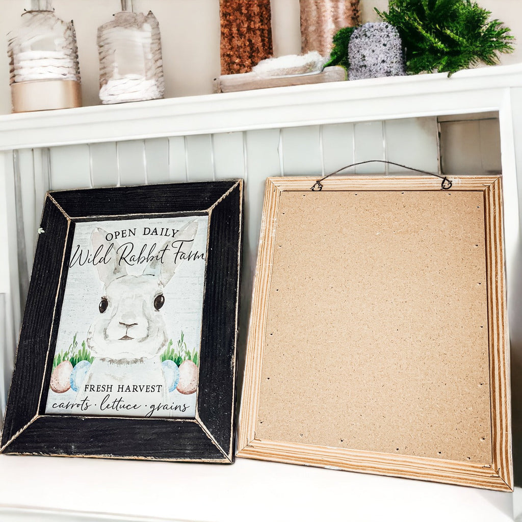 Wild Rabbit Farms Easter Sign 8x10 Framed Rustic Farmhouse Spring Decor Open Daily Fresh Harvest BandsCo Straps
