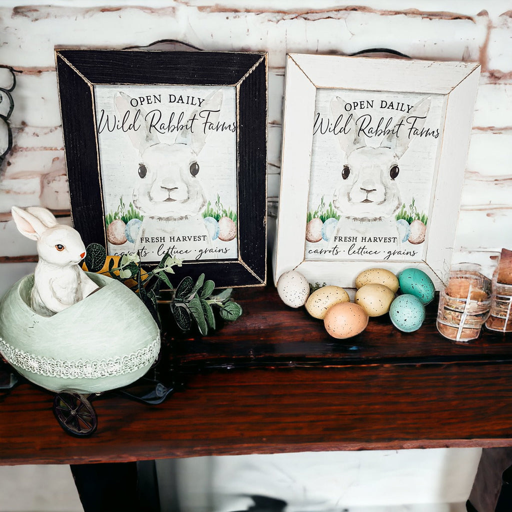 Wild Rabbit Farms Easter Sign 8x10 Framed Rustic Farmhouse Spring Decor Open Daily Fresh Harvest BandsCo Straps