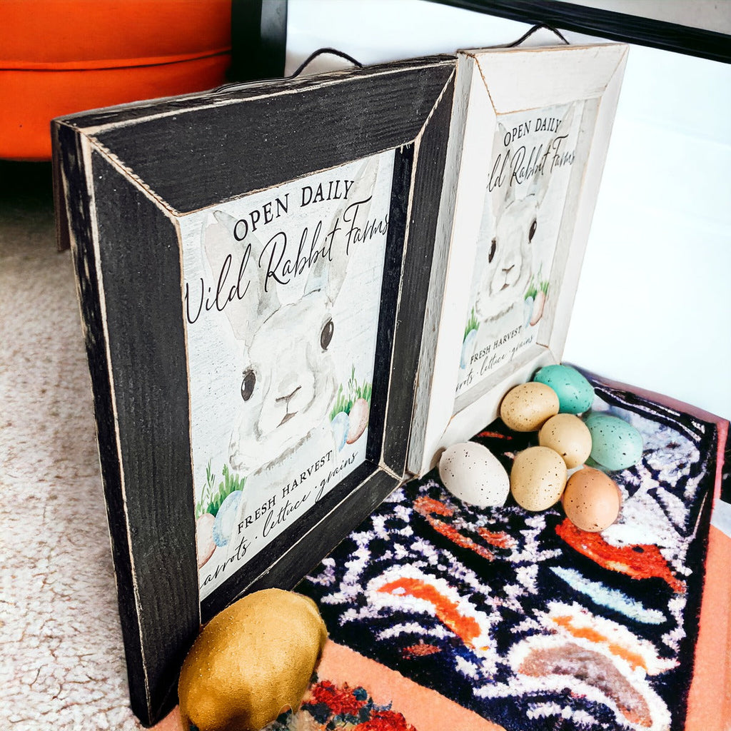 Wild Rabbit Farms Easter Sign 8x10 Framed Rustic Farmhouse Spring Decor Open Daily Fresh Harvest BandsCo Straps