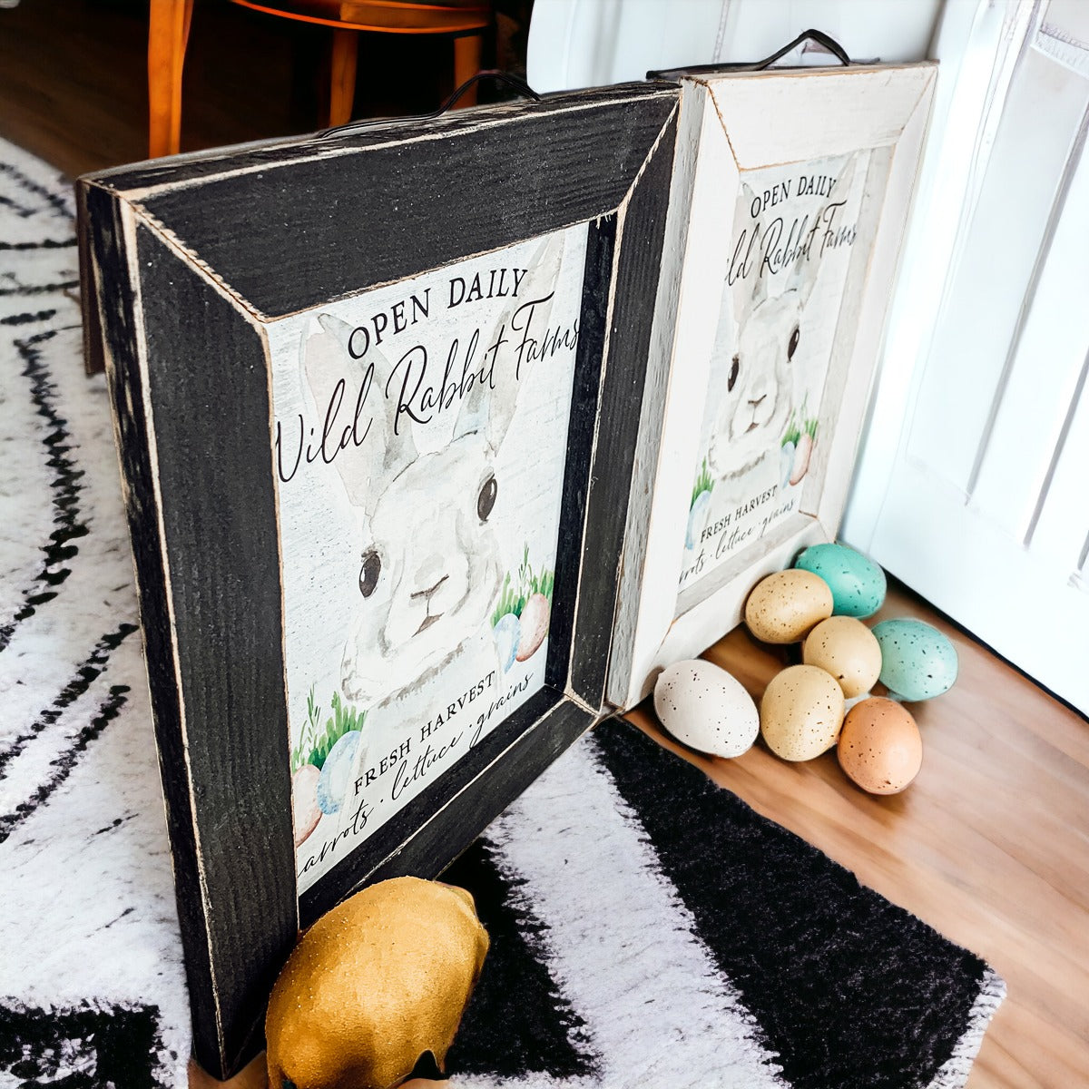 Wild Rabbit Farms Easter Sign 8x10 Framed Rustic Farmhouse Spring Decor Open Daily Fresh Harvest BandsCo Straps