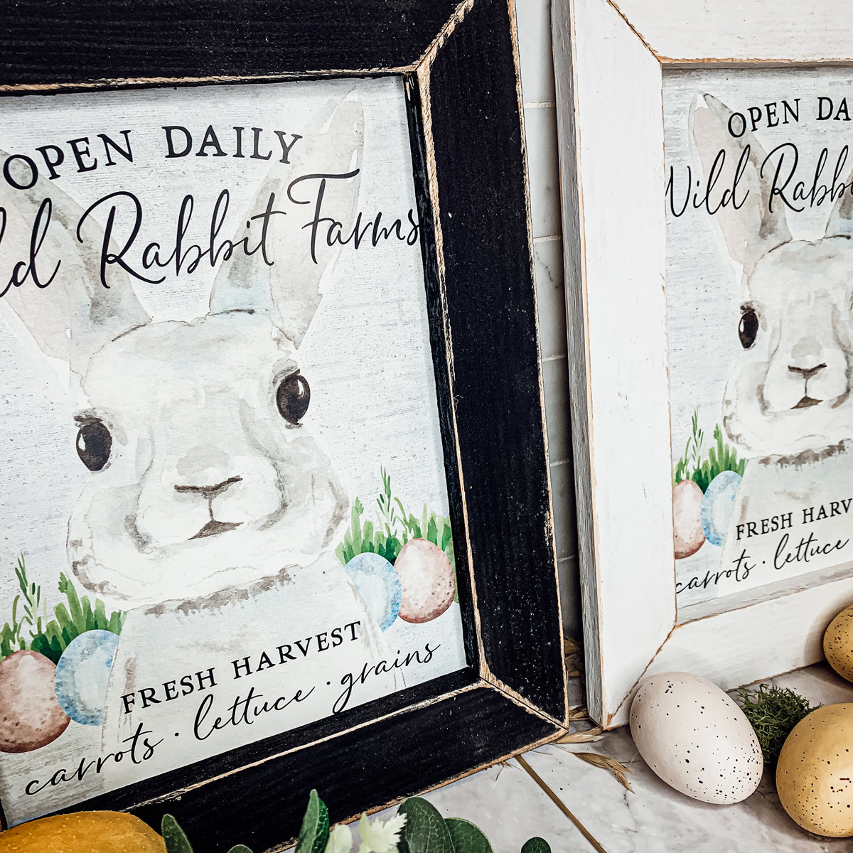 Wild Rabbit Farms Easter Sign 8x10 Framed Rustic Farmhouse Spring Decor Open Daily Fresh Harvest BandsCo Straps