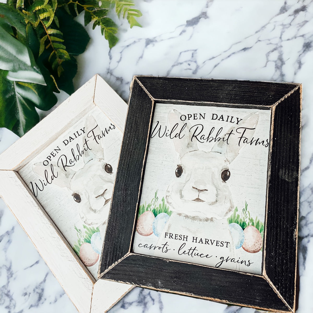 Wild Rabbit Farms Easter Sign 8x10 Framed Rustic Farmhouse Spring Decor Open Daily Fresh Harvest BandsCo Straps