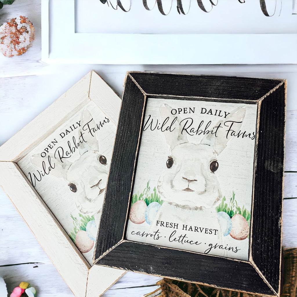 Wild Rabbit Farms Easter Sign 8x10 Framed Rustic Farmhouse Spring Decor Open Daily Fresh Harvest BandsCo Straps