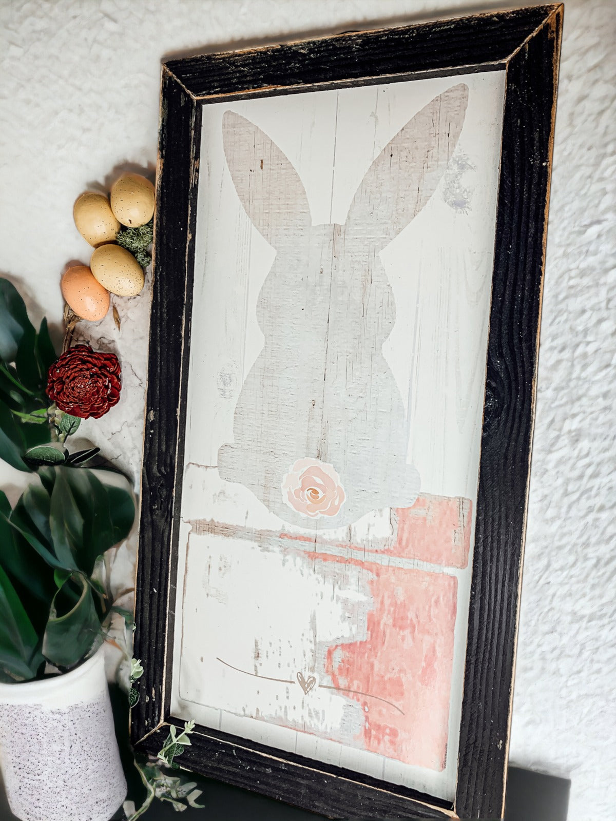 Bunny Tail Rustic Farmhouse Wooden Sign 24x12 Inch Spring Easter Decor Farmhouse Wall Hanging BandsCo Straps