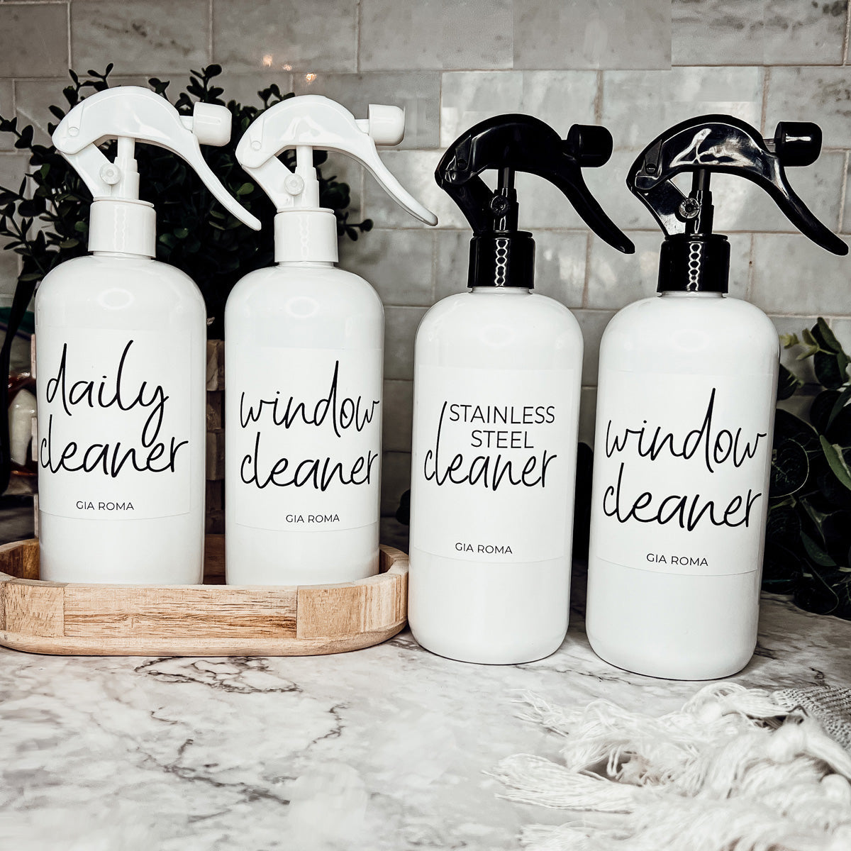 16oz Plastic Spray Bottles With White Or Black Waterproof Labels BandsCo Straps