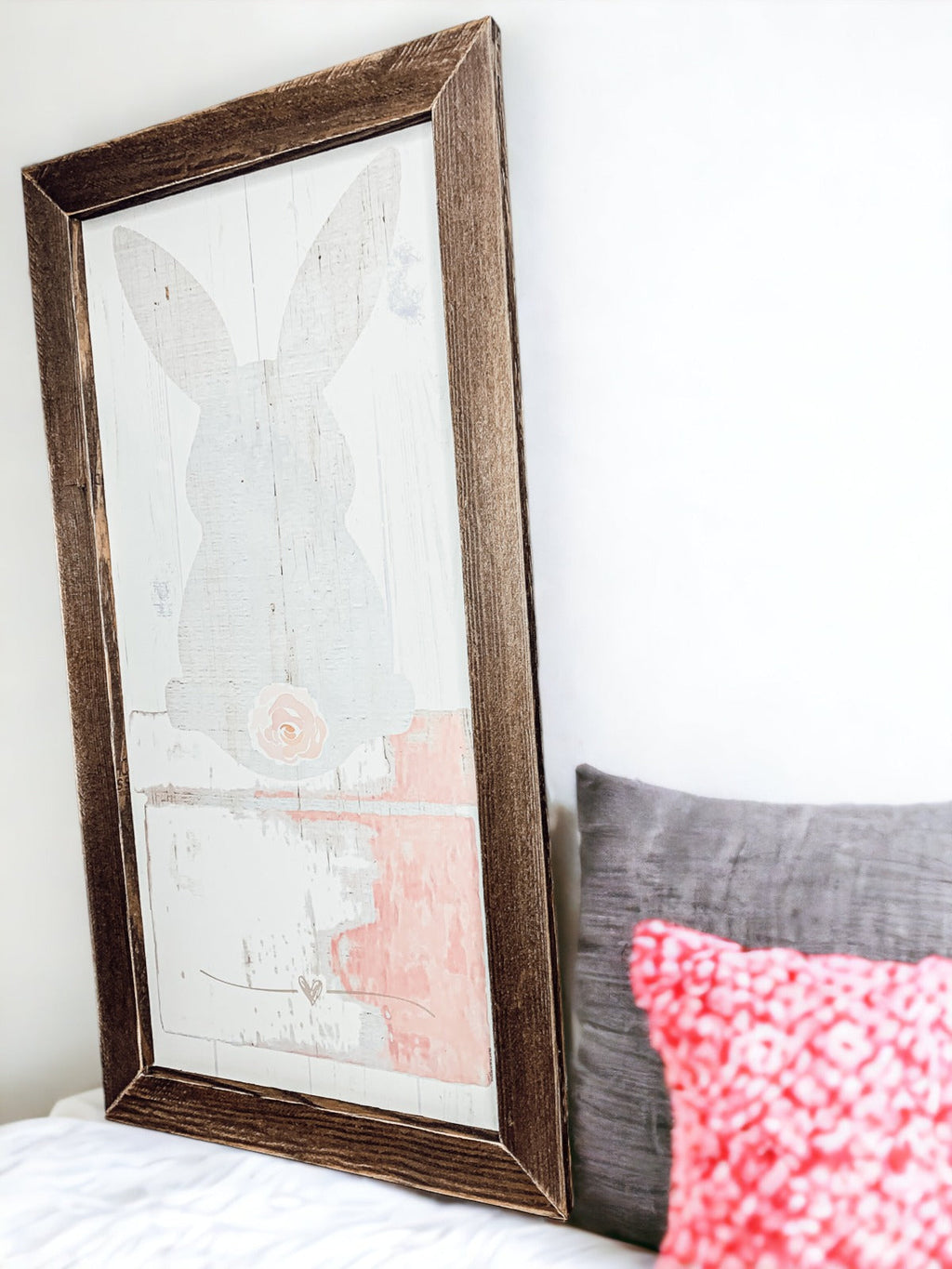Bunny Tail Rustic Farmhouse Wooden Sign 24x12 Inch Spring Easter Decor Farmhouse Wall Hanging BandsCo Straps