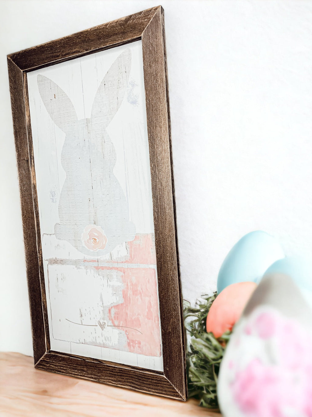 Bunny Tail Rustic Farmhouse Wooden Sign 24x12 Inch Spring Easter Decor Farmhouse Wall Hanging BandsCo Straps
