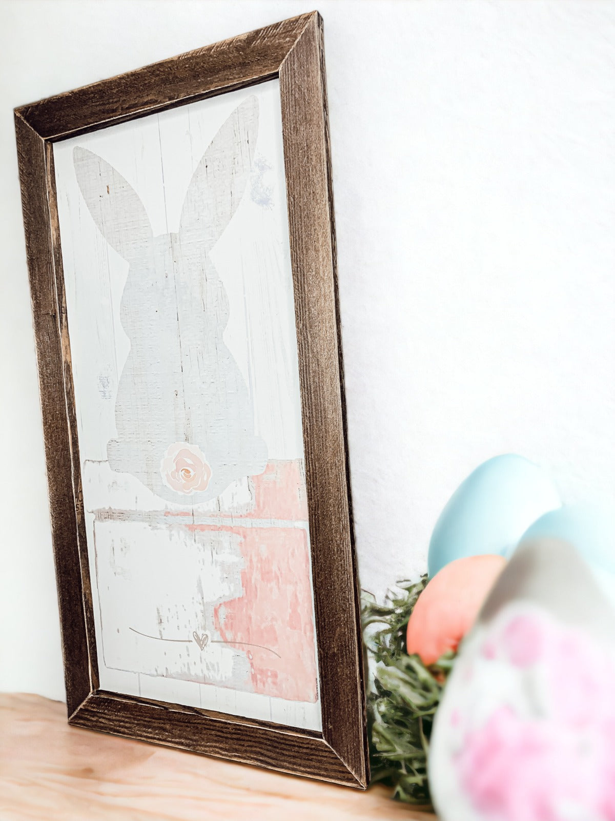 Bunny Tail Rustic Farmhouse Wooden Sign 24x12 Inch Spring Easter Decor Farmhouse Wall Hanging BandsCo Straps