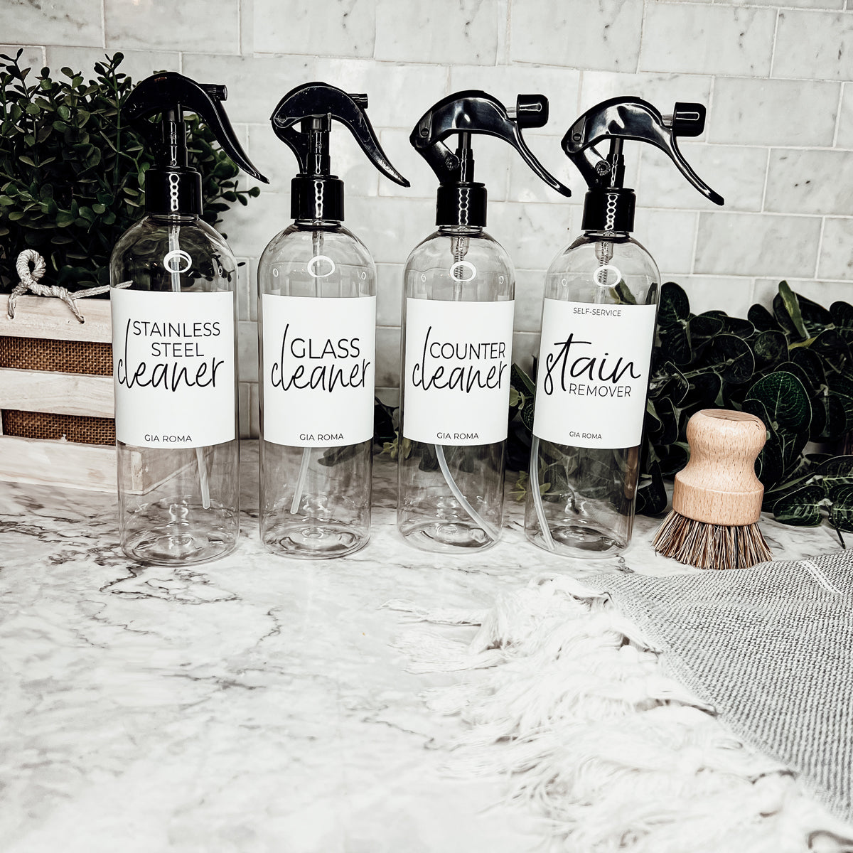 16oz Plastic Spray Bottles With White Or Black Waterproof Labels BandsCo Straps