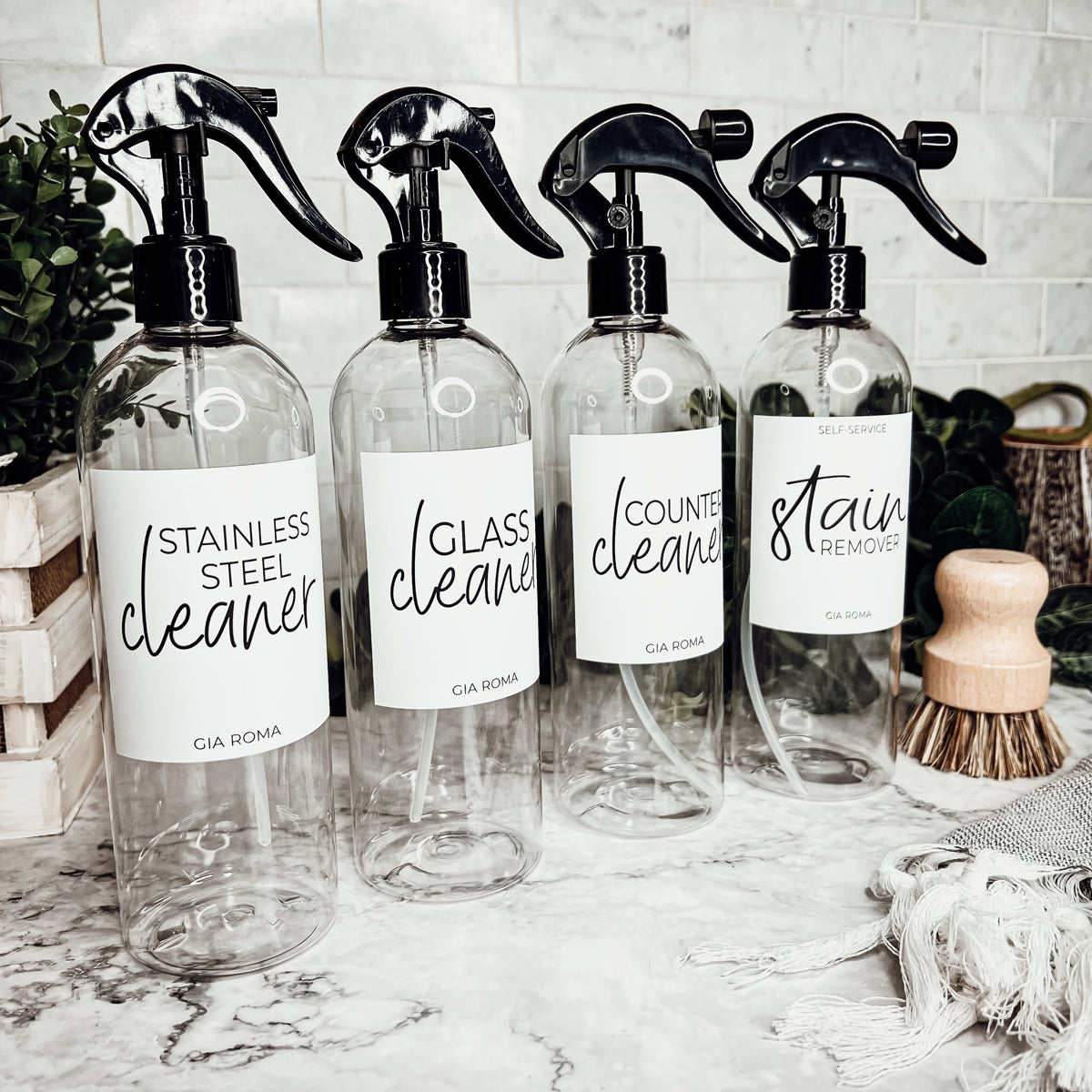 16oz Plastic Spray Bottles With White Or Black Waterproof Labels BandsCo Straps