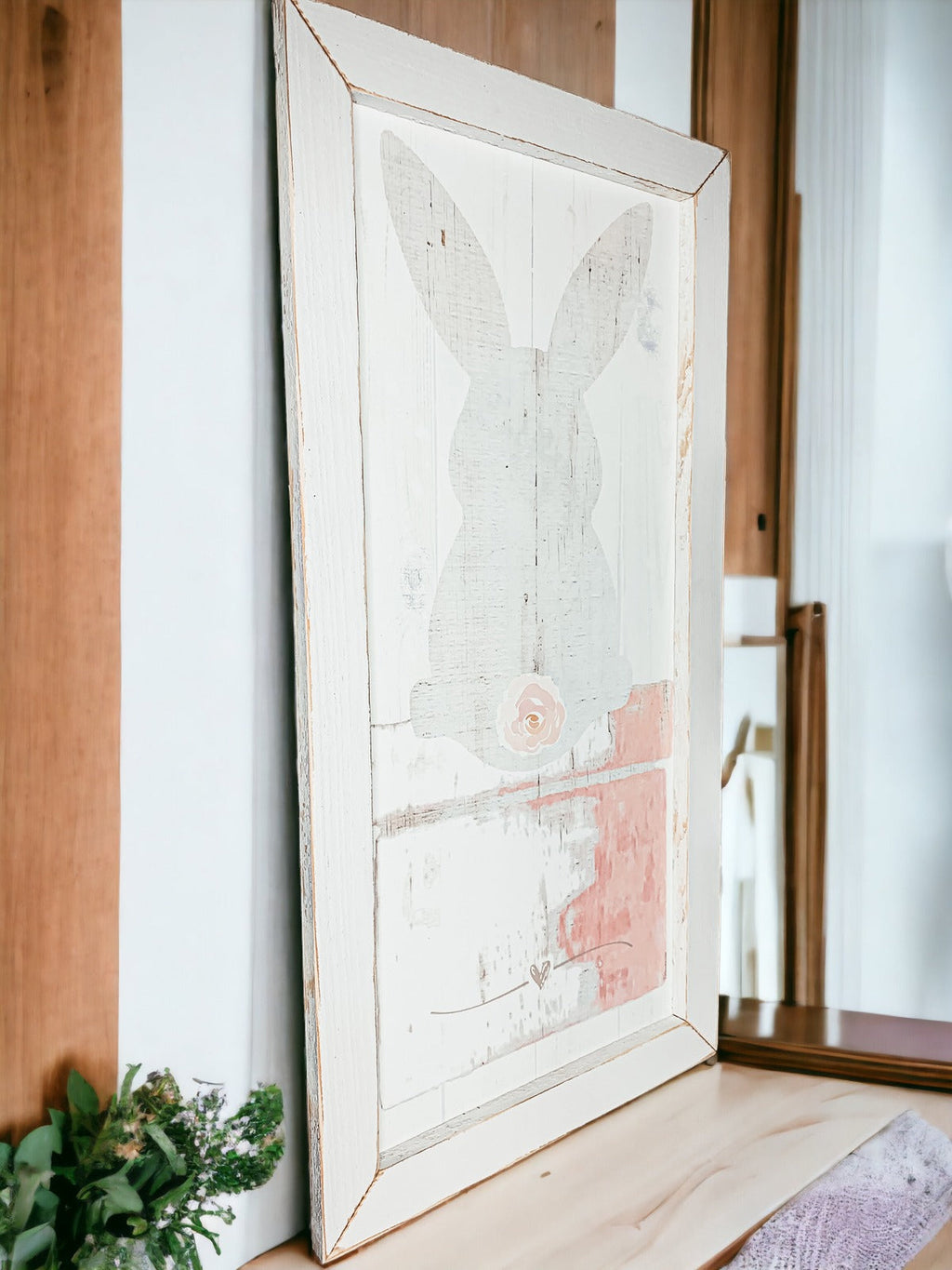 Bunny Tail Rustic Farmhouse Wooden Sign 24x12 Inch Spring Easter Decor Farmhouse Wall Hanging BandsCo Straps