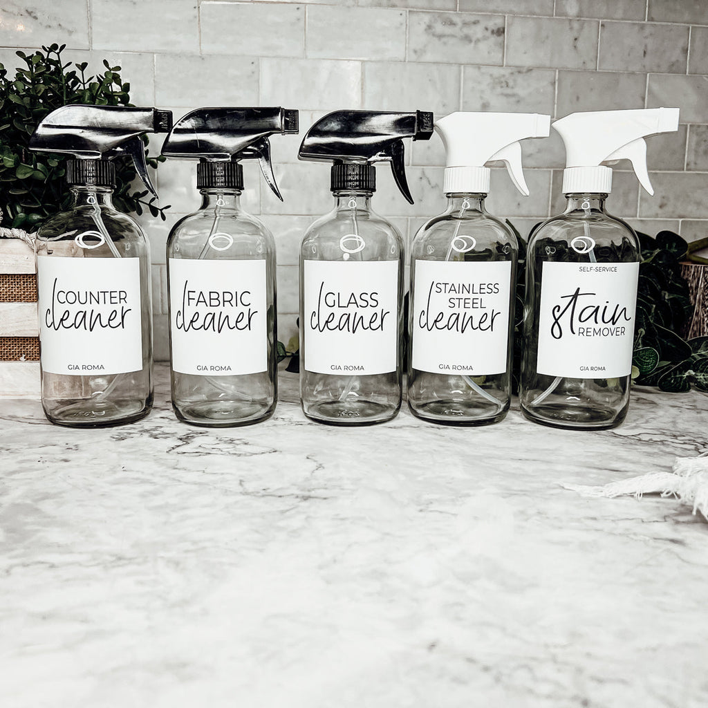 16oz Boston Round Glass Refillable Cleaning Bottles For Soap Lotion Dispensers BandsCo Straps