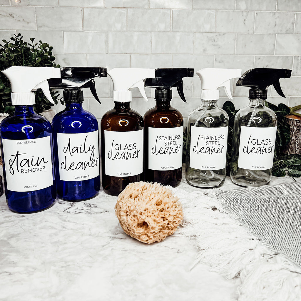 16oz Boston Round Glass Refillable Cleaning Bottles For Soap Lotion Dispensers BandsCo Straps