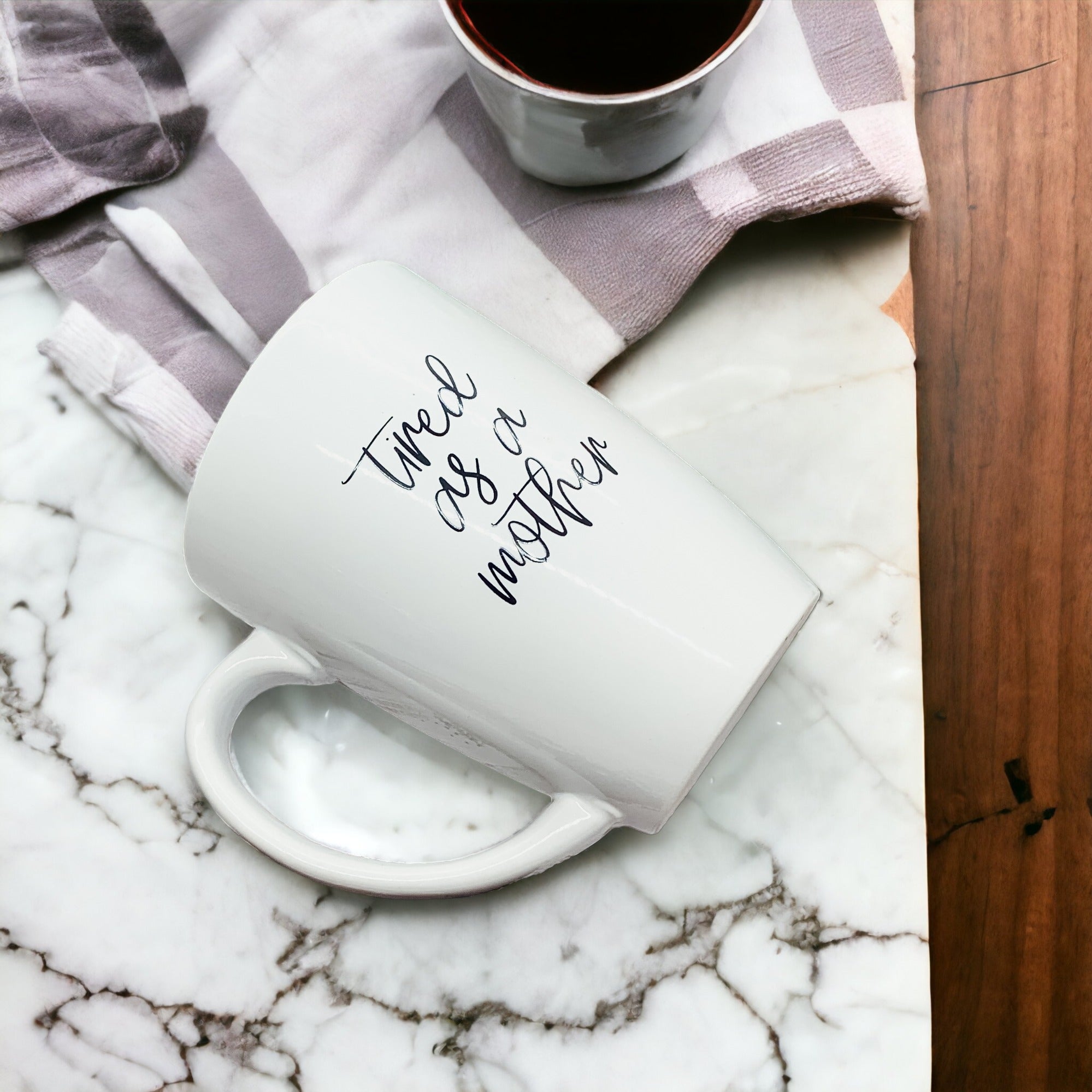 Tired As A Mother Grande Limited Edition Round 2 Mug Gift For Mom Navy Royal Blue Or White BandsCo Straps