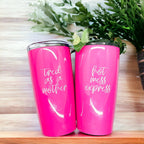Hot Mess Pink 18oz Stainless Steel Travel Mug Vacuum Insulated Coffee Cup BandsCo Straps