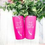 Hot Mess Pink 18oz Stainless Steel Travel Mug Vacuum Insulated Coffee Cup BandsCo Straps