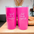Hot Mess Pink 18oz Stainless Steel Travel Mug Vacuum Insulated Coffee Cup BandsCo Straps