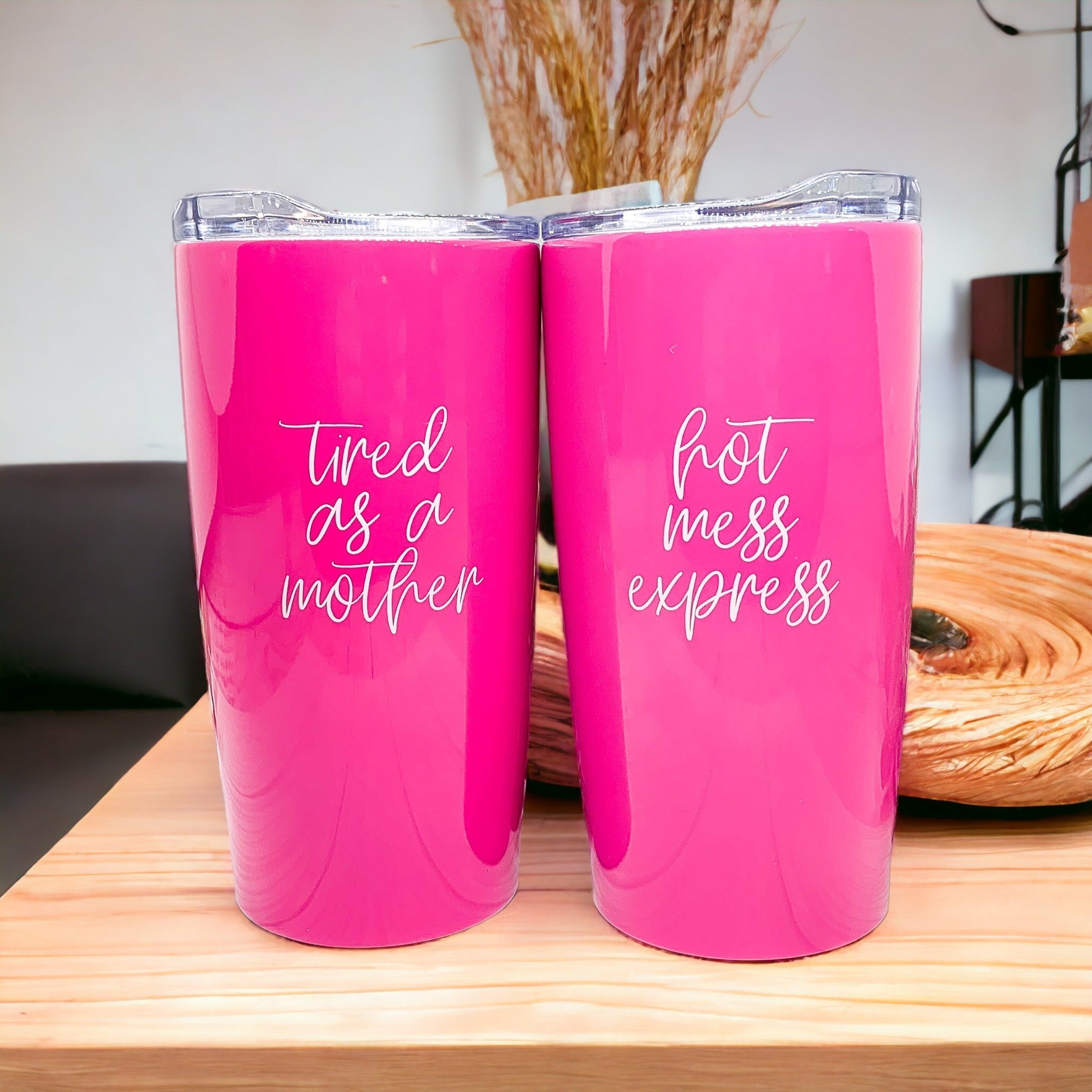 Hot Mess Pink 18oz Stainless Steel Travel Mug Vacuum Insulated Coffee Cup BandsCo Straps