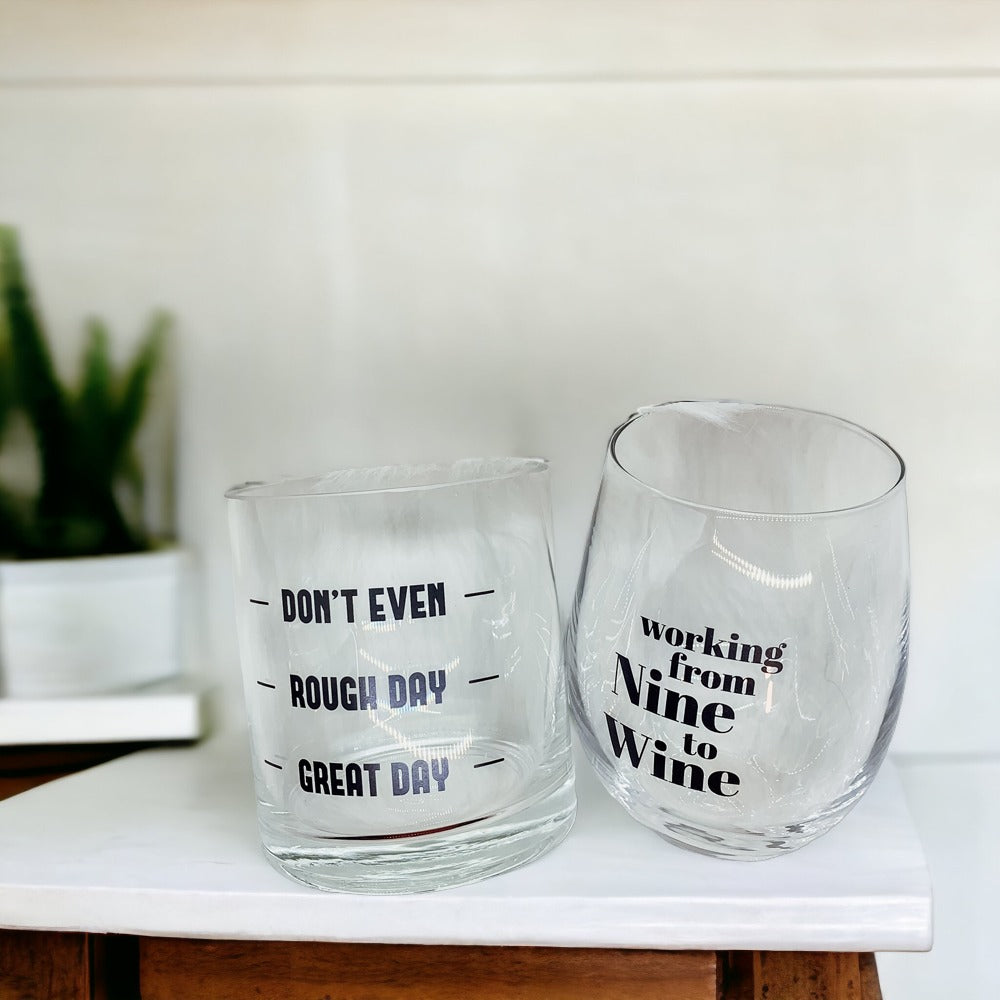 Whiskey Or Wine Stemless Glass Gift Set With Funny Barware Saying And Gift Box For Wine Lovers BandsCo Straps