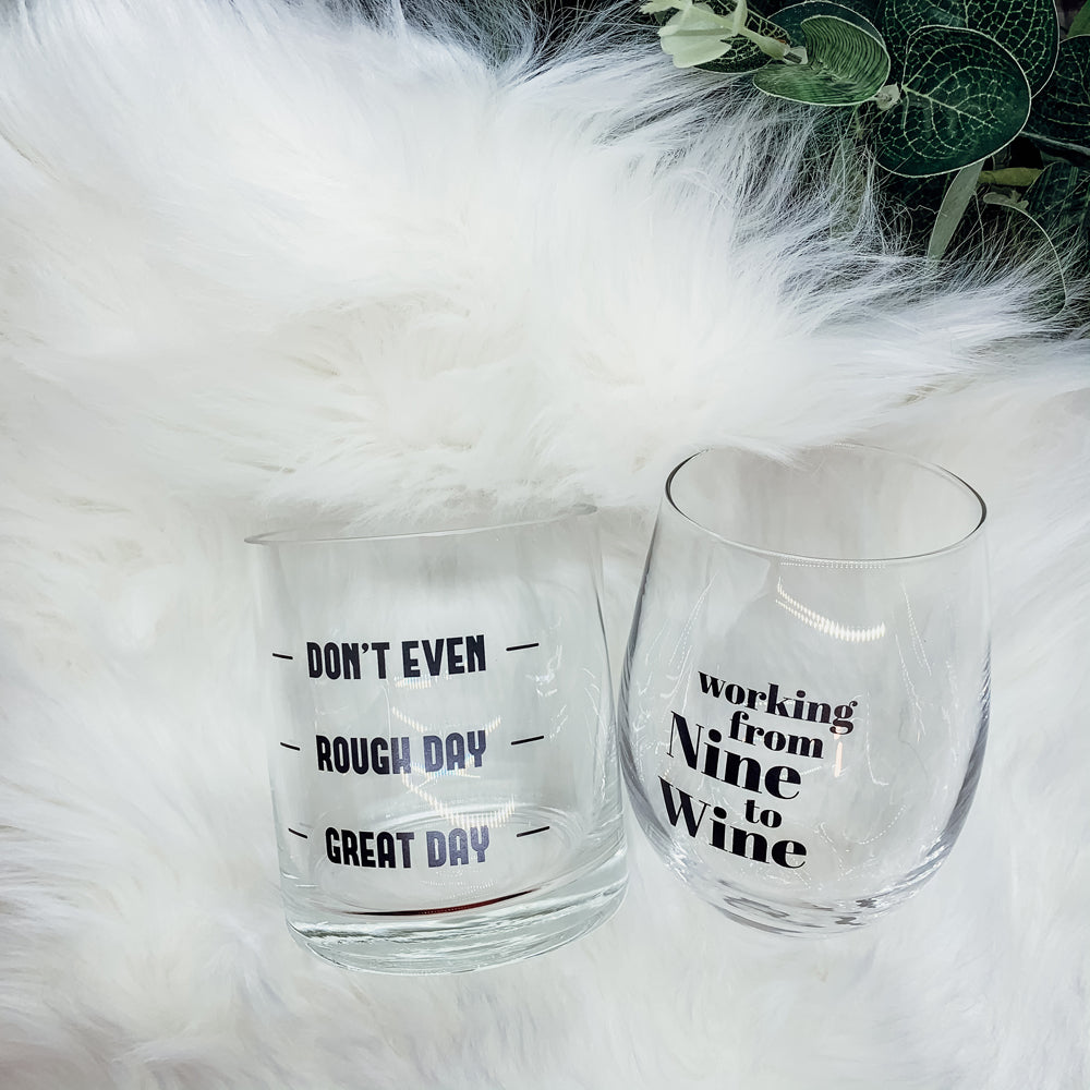 Whiskey Or Wine Stemless Glass Gift Set With Funny Barware Saying And Gift Box For Wine Lovers BandsCo Straps
