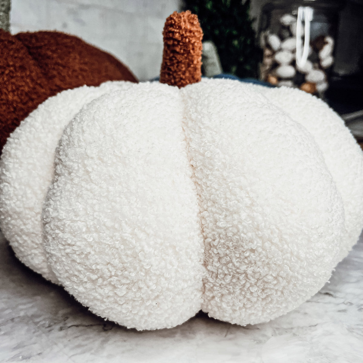Plush Pumpkin Pillow Decorative Throw Handmade Fall Pumpkin Cuddle Cushion BandsCo Straps