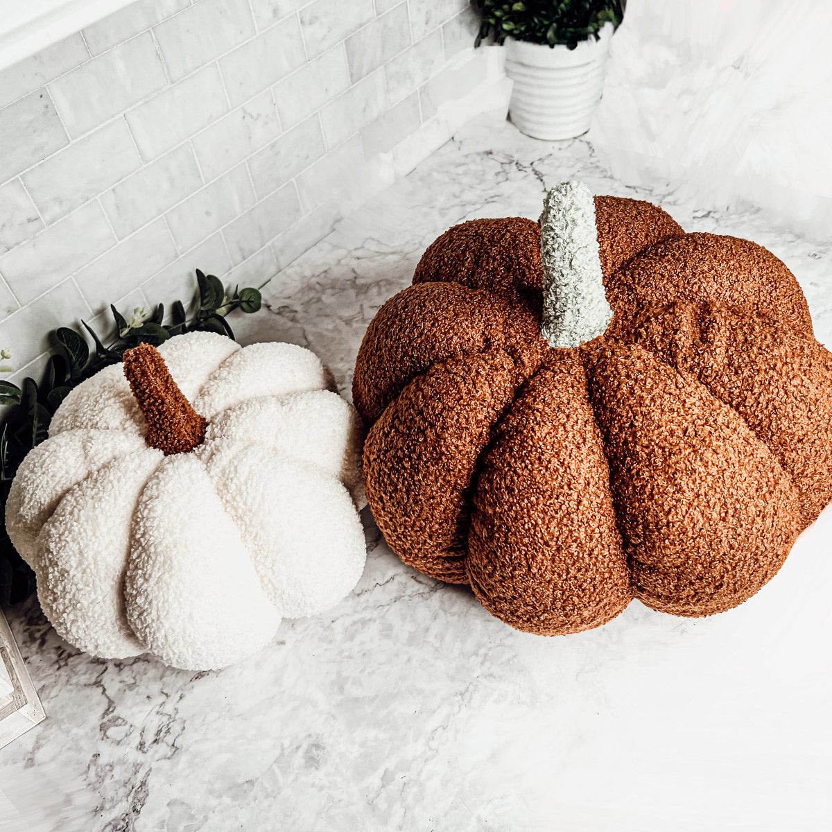 Plush Pumpkin Pillow Decorative Throw Handmade Fall Pumpkin Cuddle Cushion BandsCo Straps