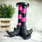 Witch Leg Pillar Candle Holder Halloween Decor Striped Boots Glitter BandsCo Straps