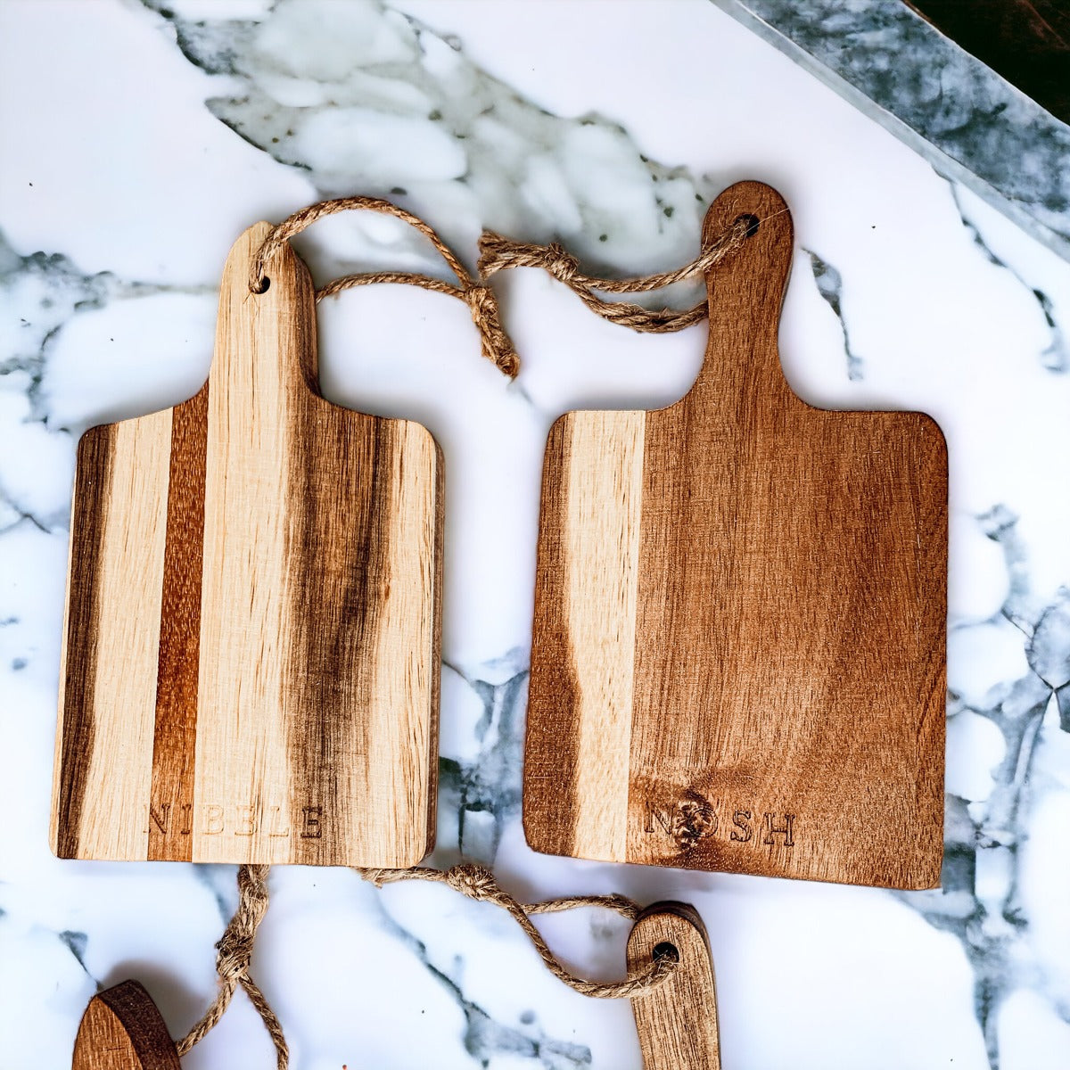 Acacia Charcuterie Boards Set Of 4 8x4.5in Small Serving Boards With Jute Hangs BandsCo Straps