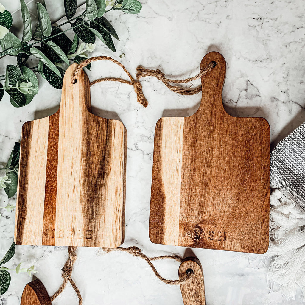 Acacia Charcuterie Boards Set Of 4 8x4.5in Small Serving Boards With Jute Hangs BandsCo Straps