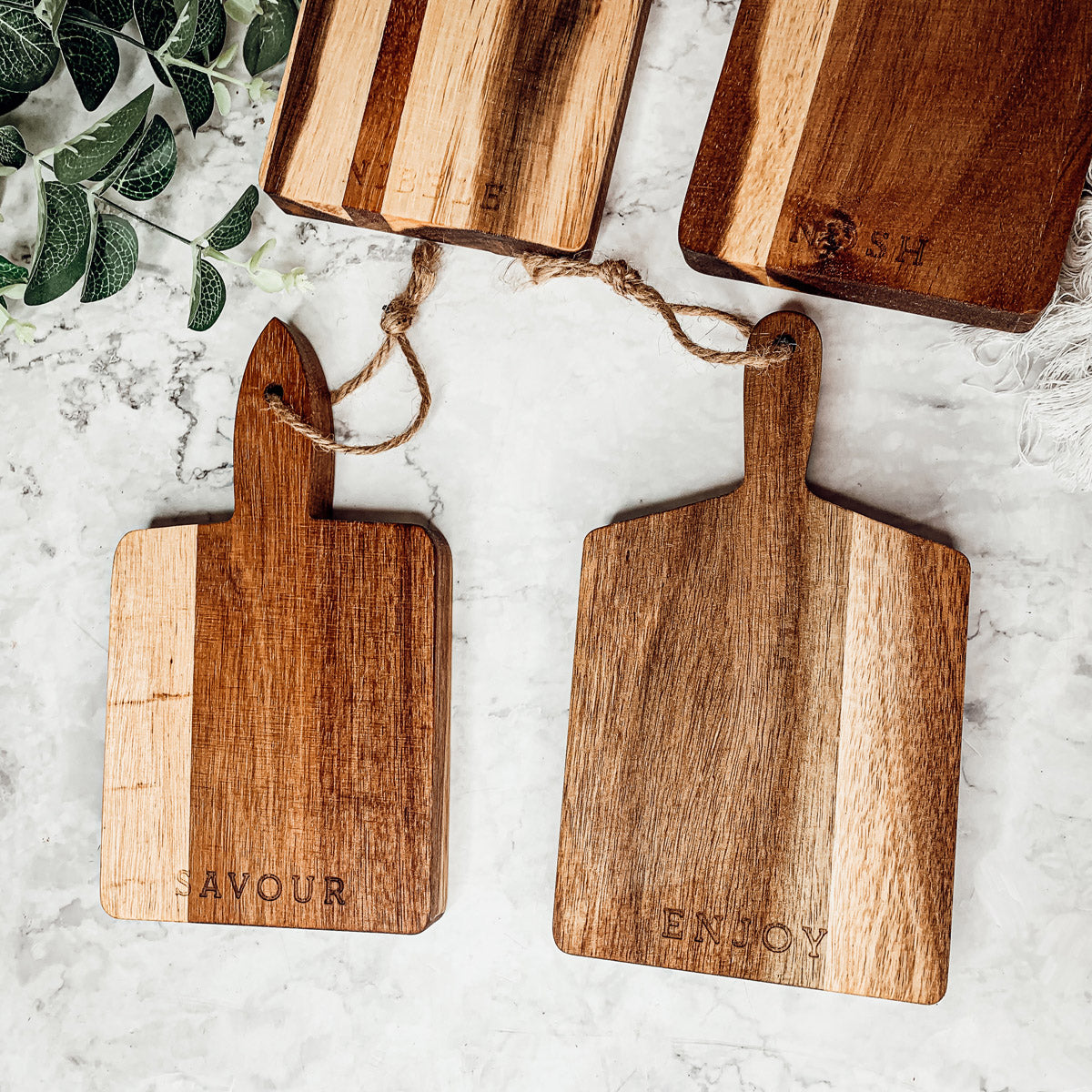 Acacia Charcuterie Boards Set Of 4 8x4.5in Small Serving Boards With Jute Hangs BandsCo Straps