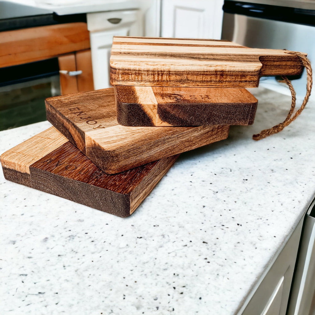 Acacia Charcuterie Boards Set Of 4 8x4.5in Small Serving Boards With Jute Hangs BandsCo Straps