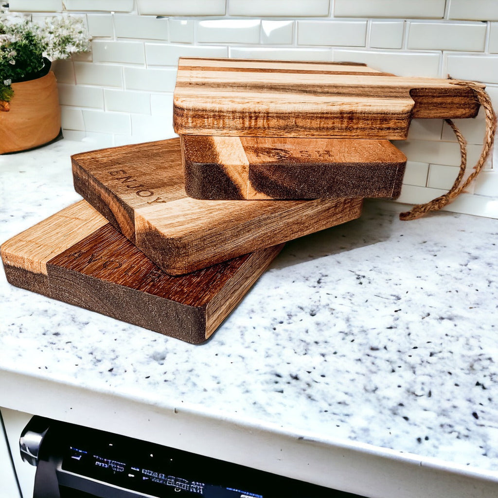 Acacia Charcuterie Boards Set Of 4 8x4.5in Small Serving Boards With Jute Hangs BandsCo Straps