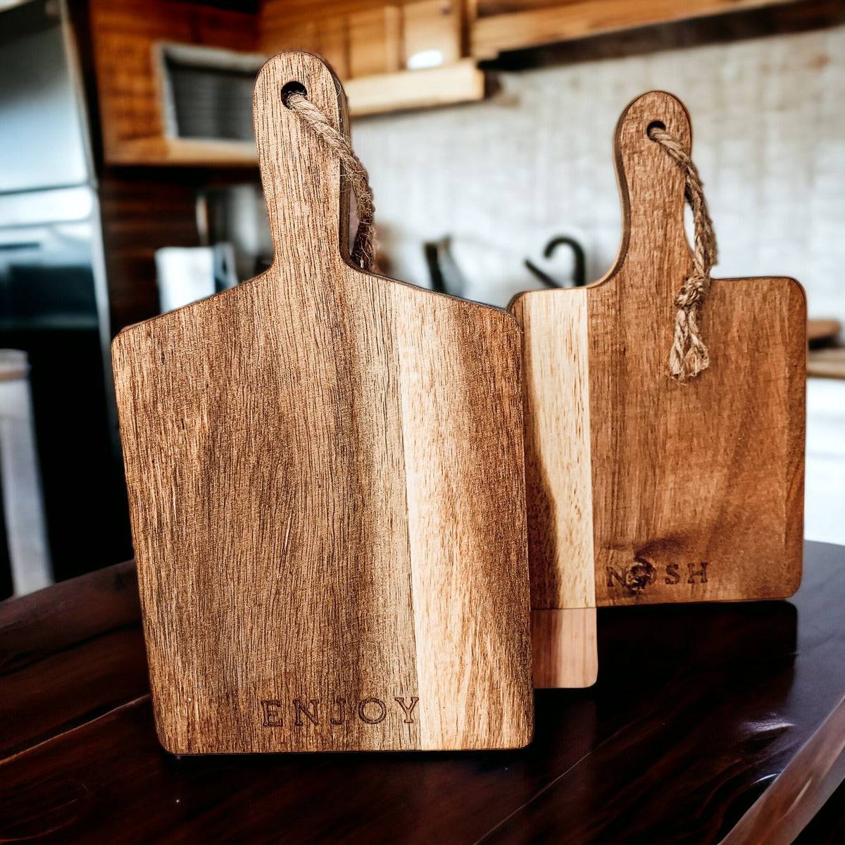Acacia Charcuterie Boards Set Of 4 8x4.5in Small Serving Boards With Jute Hangs BandsCo Straps