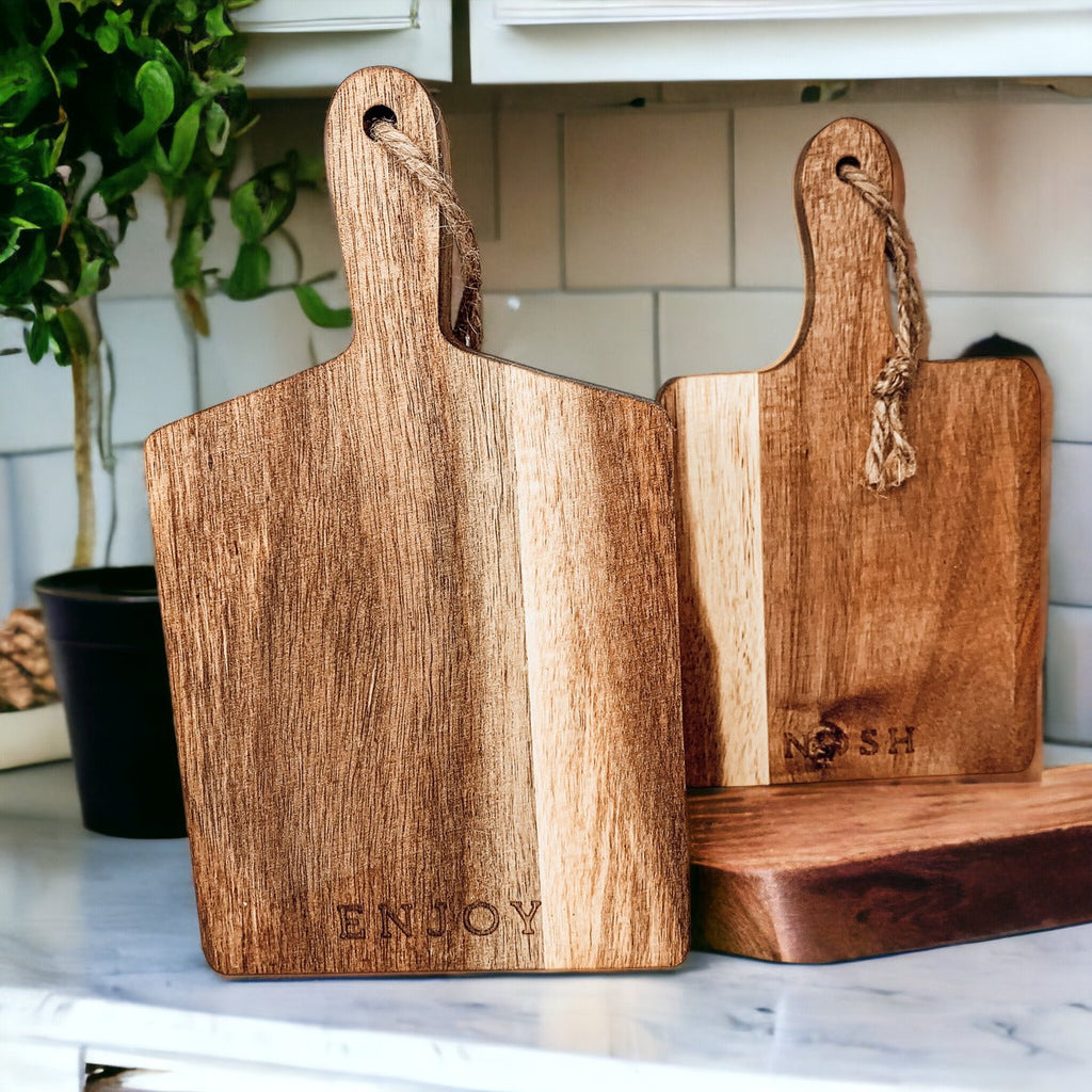 Acacia Charcuterie Boards Set Of 4 8x4.5in Small Serving Boards With Jute Hangs BandsCo Straps