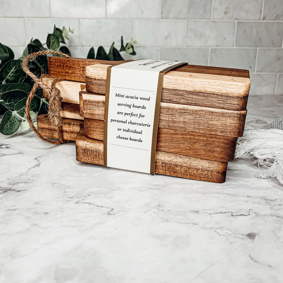 Acacia Charcuterie Boards Set Of 4 8x4.5in Small Serving Boards With Jute Hangs BandsCo Straps