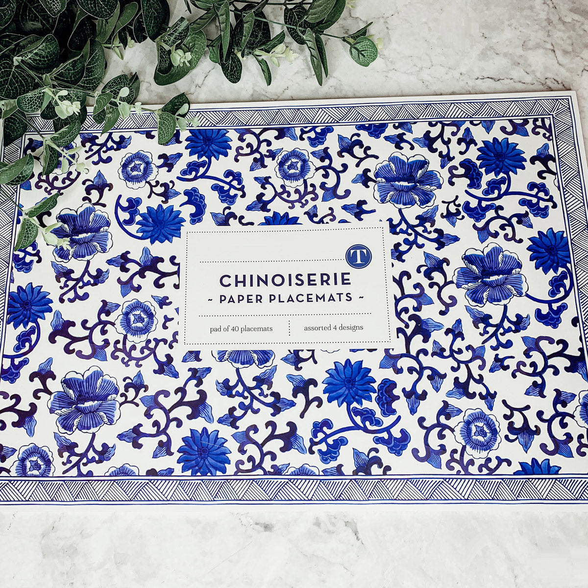 Chinoiserie Placemats Set Of 4 - Elegant Asian Floral Vinyl Placemats, Easy BandsCo Straps
