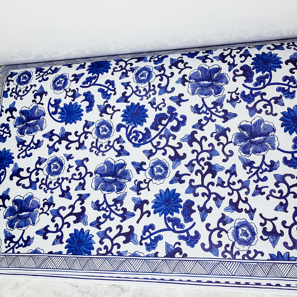 Chinoiserie Placemats Set Of 4 - Elegant Asian Floral Vinyl Placemats, Easy BandsCo Straps