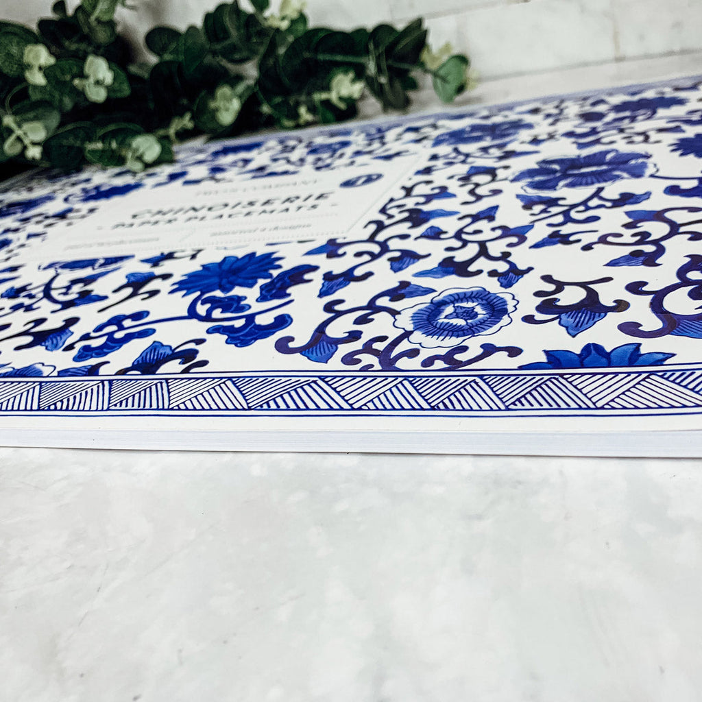 Chinoiserie Placemats Set Of 4 - Elegant Asian Floral Vinyl Placemats, Easy BandsCo Straps